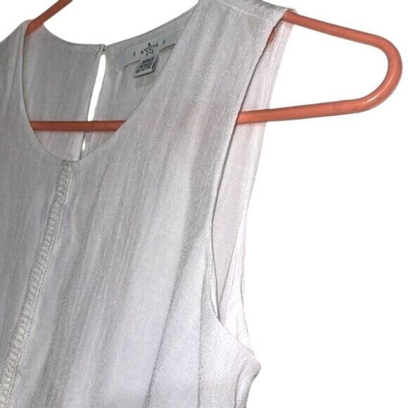 White Sleeveless Tunic Top With Asymmetrical Hem By Fever S Viscose/Polyester - Picture 7 of 10